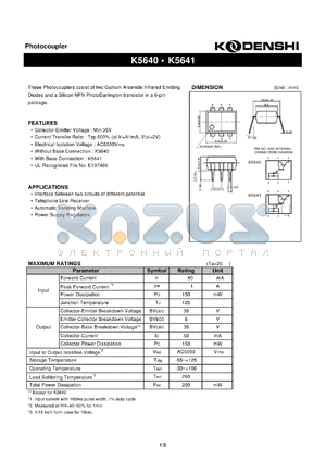 K5640 datasheet - Photocoupler(These Photocouplers cosist of two Gallium Arsenide Infrared Emitting)