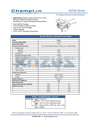 K570A datasheet - 5V Voltage Controlled Crystal Oscillators