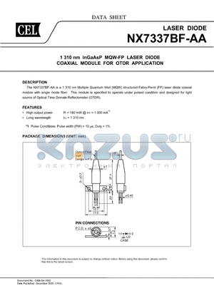 NX7337BF-AA-AZ datasheet - 1 310 nm InGaAsP MQW-FP LASER DIODE COAXIAL MODULE FOR OTDR APPLICATION