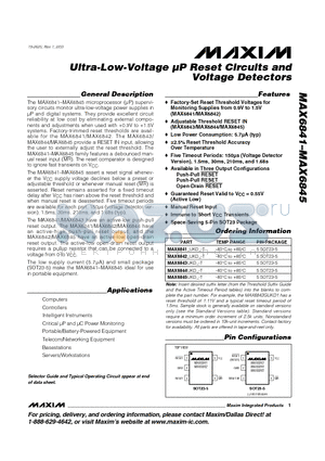 MAX6845UKD0 datasheet - Ultra-Low-Voltage uP Reset Circuits and Voltage Detectors