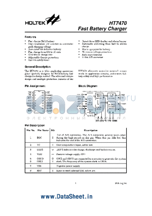 HT7470 datasheet - Fast Battery Charger