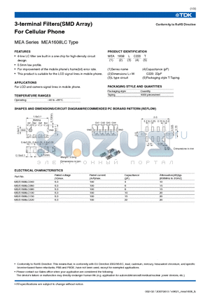 MEA1608LC040 datasheet - 3-terminal Filters(SMD Array) For Cellular Phone