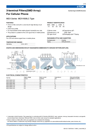 MEA1608LC220 datasheet - 3-terminal Filters(SMD Array) For Cellular Phone