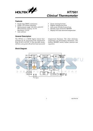 HT7501 datasheet - Clinical Thermometer