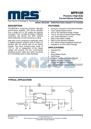 MP8100 datasheet - Precision High-Side Current-Sense Amplifier