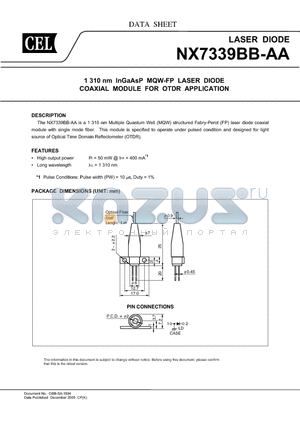 NX7339BB-AA-AZ datasheet - 1 310 nm InGaAsP MQW-FP LASER DIODE COAXIAL MODULE FOR OTDR APPLICATION