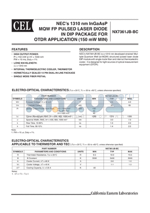 NX7361JB-BC-AZ datasheet - NECs 1310 nm InGaAsP MQW FP PULSD LASER DIODE IN DIP PACKAGE FOR OTDR APPLICATION (150 mW MIN)