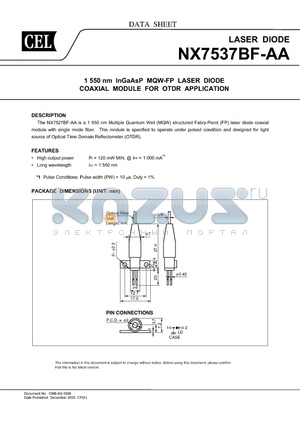 NX7537BF-AA datasheet - 1 550 nm InGaAsP MQW-FP LASER DIODE COAXIAL MODULE FOR OTDR APPLICATION