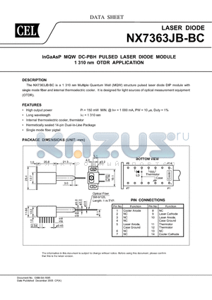NX7363JB-BC datasheet - InGaAsP MQW DC-PBH PULSED LASER DIODE MODULE 1 310 nm OTDR APPLICATION
