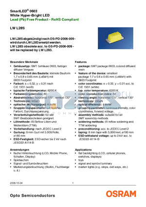 LWL28S datasheet - Lead (Pb) Free Product - RoHS Compliant