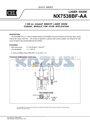 NX7538BF-AA-AZ datasheet - 1 550 nm InGaAsP MQW-FP LASER DIODE COAXIAL MODULE FOR OTDR APPLICATION