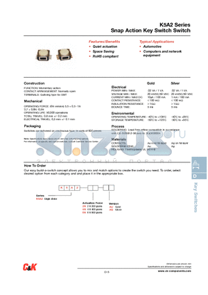 K5A22NAG datasheet - Snap Action Key Switch Switch