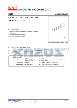 K596-X-T9S-K datasheet - CAPACITOR MICROPHONE APPLICATIONS