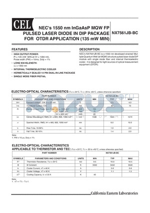 NX7561JB-BC datasheet - NECs 1550 nm InGaAsP MQW FP PULSED LASER DIODE IN DIP PACKAGE FOR OTDR APPLICATION (135 mW MIN)