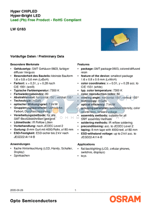 LWQ183-Q2R2-24-1 datasheet - Hyper CHIPLED Hyper-Bright LED Lead (Pb) Free Product - RoHS Compliant