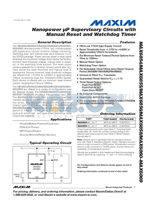 MAX6864UK16D1L datasheet - Nanopower lP Supervisory Circuits with Manual Reset and Watchdog Timer