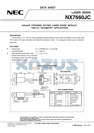 NX7660JC-CA datasheet - InGaAsP STRAINED DC-PBH LASER DIODE MODULE 1 625 nm TELEMETRY APPLICATION