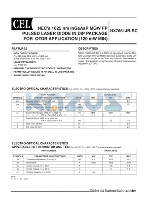 NX7661JB-BC datasheet - NECs 1625 nm InGaAsP MQW FP PULSED LASER DIODE IN DIP PACKAGE FOR OTDR APPLICATION (120 mW MIN)