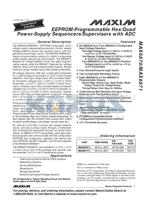 MAX6871 datasheet - EEPROM-Programmable Hex/Quad Power-Supply Sequencers/Supervisors with ADC