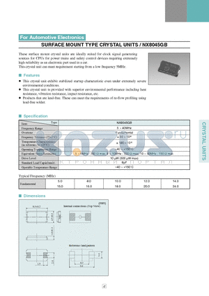 NX8045GB datasheet - SURFACE MOUNT TYPE CRYSTAL UNITS