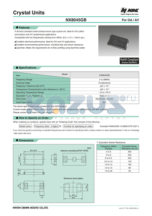 NX8045GB datasheet - Crystal Units For OA / AV