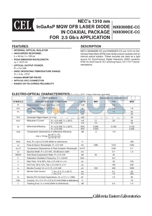 NX8300BE-CC datasheet - InGaAsP MQW DFB LASER DIODE IN COAXIAL PACKAGE FOR 2.5 Gb/s APPLICATION