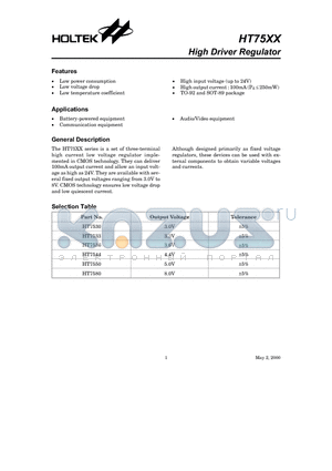 HT75XX datasheet - High Driver Regulator