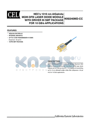 NX8340MD-CC datasheet - 1310 nm AIGaInAs MQW-DFB LASER DIODE MODULE WITH DRIVER IN SMT PACKAGE FOR 10 GB/s APPLICATIONS
