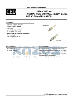 NX8341UH-AZ datasheet - NECs 1310 nm AlGalnAs MQW-DFB TOSA FOR 10 Gb/s APPLICATION
