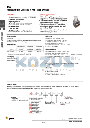 K5V1BU43G datasheet - Right Angle Lighted SMT Tact Switch