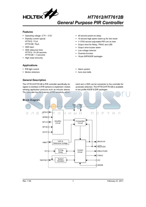 HT7612B datasheet - General Purpose PIR Controller