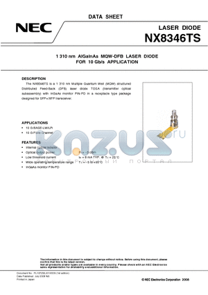 NX8346TS datasheet - 1 310 nm AlGaInAs MQW-DFB LASER DIODE FOR 10 Gb/s APPLICATION