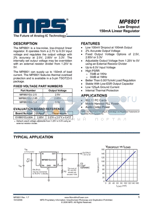 MP8801 datasheet - Low Dropout 150mA Linear Regulator