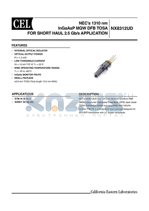 NX8312UD datasheet - NECs 1310 nm InGaAsP MQW DFB TOSA FOR SHORT HAUL 2.5 Gb/s APPLICATION