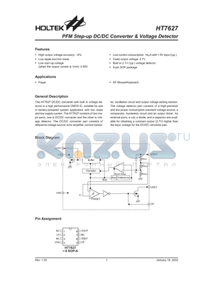 HT7627 datasheet - PFM Step-up DC/DC Converter & Voltage Detector