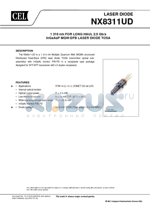 NX8312UD-AZ datasheet - 1310 nm FOR LONG HAUL 2.5 Gb/s InGaAsP MQW-DFB LASER DIODE TOSA