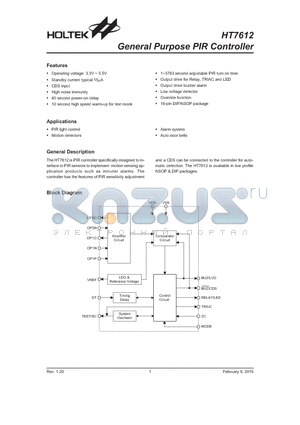 HT7612_10 datasheet - General Purpose PIR Controller