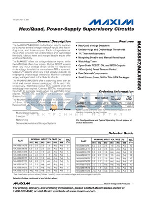 MAX6887GETE datasheet - Hex/Quad, Power-Supply Supervisory Circuits