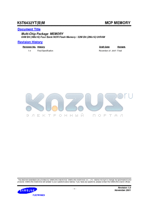 K5T6432YT datasheet - Multi-Chip Package MEMORY 64M Bit 4Mx16 Four Bank NOR Flash Memory / 32M Bit 2Mx16 UtRAM