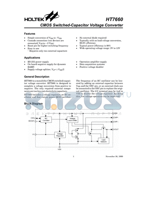 HT7660 datasheet - CMOS Switched-Capacitor Voltage Converter