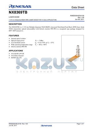 NX8369TB datasheet - LASER DIODE 1 310 nm AlGaInAs MQW-DFB LASER DIODE FOR 10 Gb/s APPLICATION