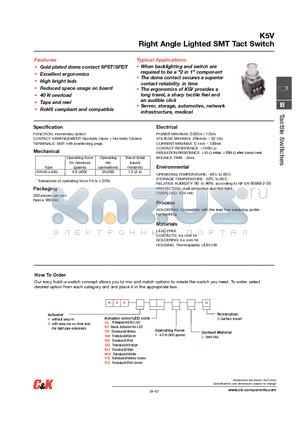 K5V1CL43P datasheet - Right Angle Lighted SMT Tact Switch