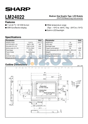 LM24022 datasheet - Medium Size Graphic Type LCD Module(FA/POS/Measuring instruments)