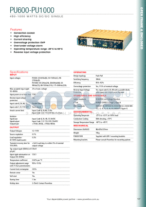 PU1000110-60 datasheet - 480 - 1000 WATTS DC/DC SINGLE