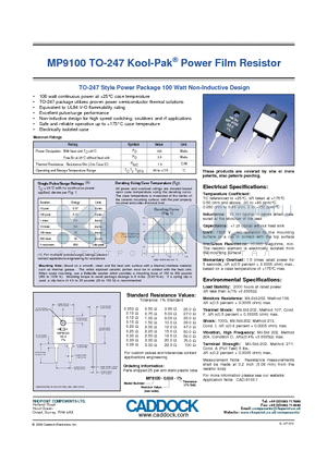 MP9100-0.30-1 datasheet - TO-247 Kool-Pak Power Film Resistor