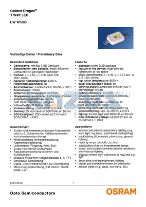 LWW5SG-GYHY-5K8L datasheet - Vorlaufige Daten Preliminary Data