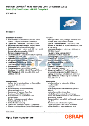 LWW5SN datasheet - Platinum DRAGON^ white with Chip Level Conversion (CLC)