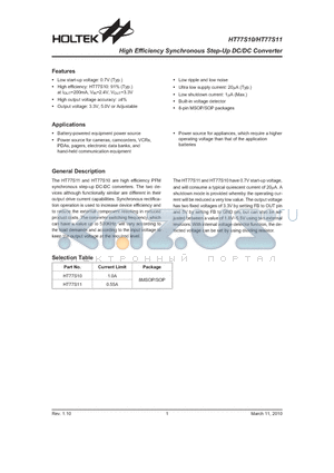 HT77S10 datasheet - High Efficiency Synchronous Step-Up DC/DC Converter