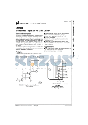 LM2412 datasheet - Monolithic Triple 2.8 ns CRT Driver