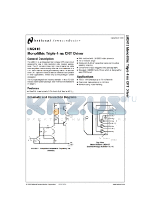 LM2413 datasheet - Monolithic Triple 4 ns CRT Driver